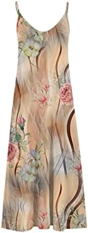 Kadın Günlük elbiseler 2023 Yaz Spagetti Kayışı Kolsuz Sundress Çiçek Baskı Gevşek Dökümlü Boho Plaj Uzun Maxi Elbise