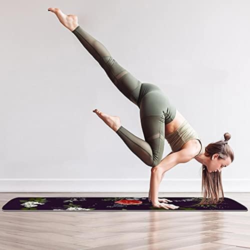 Kalın Kaymaz Egzersiz ve Fitness 1/4 yoga mat Çiçek Koyu Renkli Baskı Yoga Pilates ve Zemin Fitness Egzersiz (61x183cm)