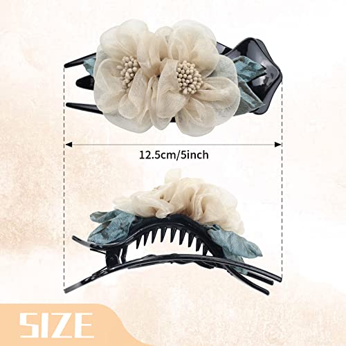 6 Paket Örgü Kumaş Çift Çiçek Ördek Gagası Plastik Saç Klipleri Pençe Tokalarım Hairgrips Topuz Büküm Tokalar At Kuyruğu