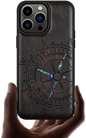 iPhone 14 Pro Max için Carveit Tasarımcı Ahşap Koruyucu Kılıf Manyetik Kılıf Kapak [Ahşap Oyma ve Kabuk Kakma] 14
