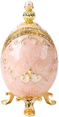 Furuida Pembe Faberge Yumurta Biblo Kutuları Menteşeli Aşk Şekli Rhinestones El-Boyalı Emaye Mücevher Kutusu Süsler