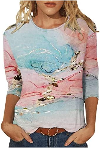 Kadınlar için rahat Üstleri Moda Baskılı T Shirt Yuvarlak Boyun 3/4 Kollu Kazak Gömlek 2023 Yaz Bluzlar