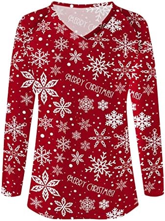 Noel T-Shirt Kadınlar için Beyzbol Uzun Kollu Raglan V Yaka Bluz Noel Kar Tanesi Kazak Kazak Tunik Tee