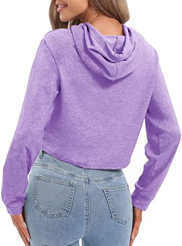 Kadın Kırpılmış svetşört Rahat Düz Basit Kapüşonlu Sweatshirt Temel Uzun Kollu Mahsul Hoodies Egzersiz için