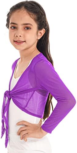 Mufeng Çocuk Kız Uzun Kollu Örgü ısınma Kırpma Üst Klasik Örgü Öz Kravat Yoga Bale Dans Şal Üst Hırka Giyim