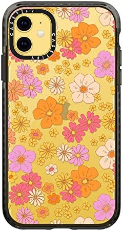 iPhone 11 için Casetify Impact Case-Retro Boho Hippi Çiçekleri (Açık Arka Planda 60'lar / 70'ler Çiçek Deseni) - Şeffaf