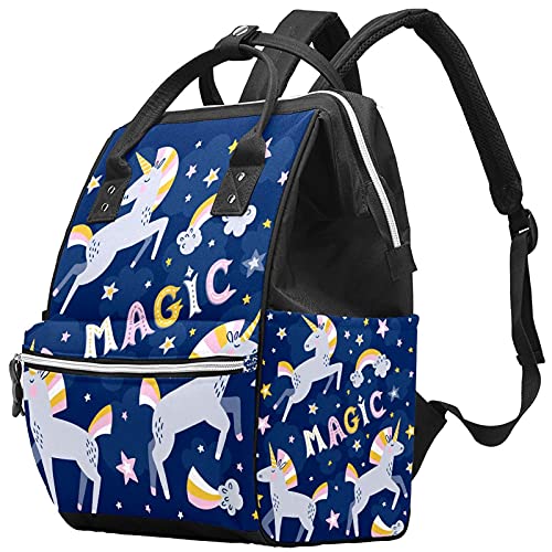 Büyük Bebek bezi çantası Sırt Çantası, Sihirli Unicorn Olabilir Yıldız Koyu Mavi Bez Torba Seyahat Sırt Çantası Anne