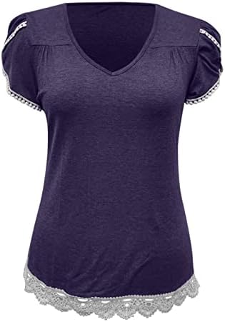 Sahte boyun üstleri Kadınlar için Kadın Pilili Petal kol örtüsü Dantel Trim V Boyun Üst Artı Boyutu Tee Gömlek