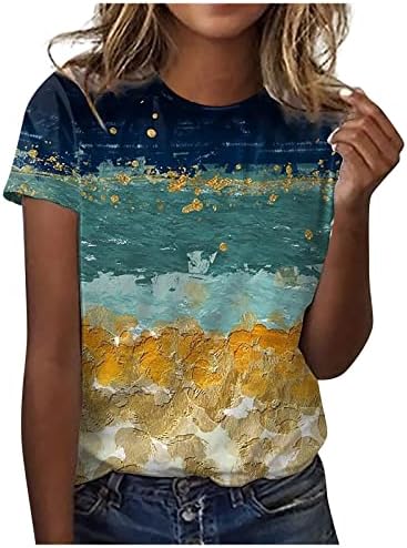Grafik Tees Kadınlar için Vintage Moda Yaz Dışarı Çıkmak Üstleri Kısa Kollu Gömlek Casual Crewneck Tişörtü Egzersiz