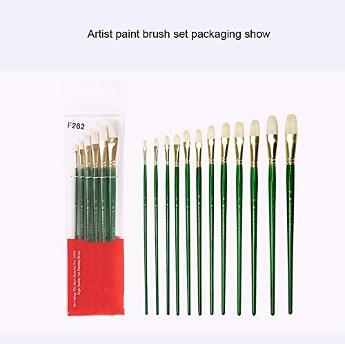 SXDS 6 adet Yeşil Uzun Kutup Kolu Sanat Boya Fırçası Fırça Seti Oval Şekil Saç El Yapımı Kalem Yağ Fırçası Akrilik