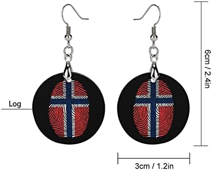 Norveç Bayrağı Parmak İzi ahşap küpeler Yuvarlak Kolye Dangle Kulak Kancası Takı Kadınlar için
