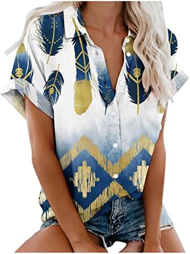 Hawaii Gömlek Kadınlar için Yaz Düğme Aşağı Gömlek Kısa Kollu V Boyun Yakalı Gömlek Tops Çiçek Şık Casual Bluz