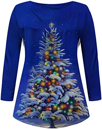 Çeşitli Noel Ağacı Henley Gömlek Kadınlar için, Çeyrek Düğme Uzun Kollu Gömlek Şık Gurur Pilili Üstleri