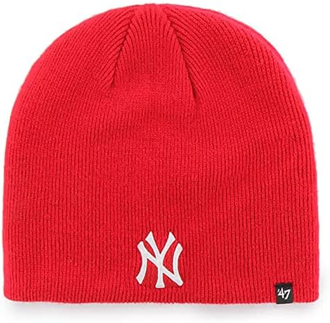 '47 New York Yankees Mens Womens Manşetsiz Örgü Streç Fit Kırmızı Beyaz Logo Bere