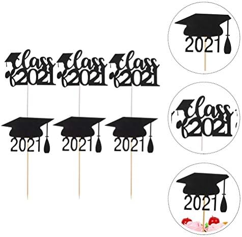 ABOOFAN 1 Takım 20 Adet 2021 Mezuniyet Şapkası Kek Toppers Sınıfı 2021 Kek Seçtikleri (Siyah)