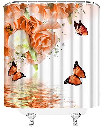 Kelebek Duş Perdesi Turuncu Çiçek Kelebek Çiçek Bahar Bahçe Doğa Rüya Su Dalgalanma Göl Spa Romantik Kadın Kızlar