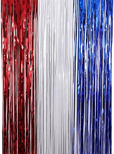 Bağımsızlık Günü Dekoratif Yağmur Perdesi 3 Renk Ekleme Parti Dekorasyon Amerikan Bağımsızlık Günü Mavi Gümüş Kırmızı